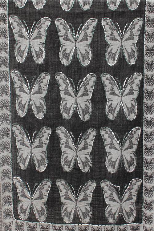 Geborduurde-sjaal-en-omslagdoek-Zwartgrijs-Vlinder