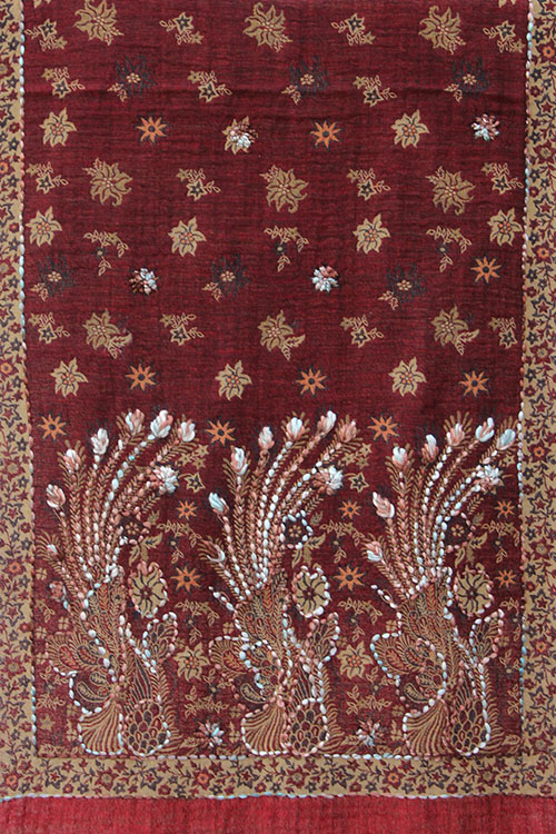 Geborduurde-sjaal-donker-rood-BW062-1 Geborduurde-sjaal-donker-rood