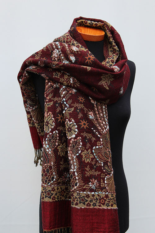 Geborduurde-sjaal-donker-rood-BW062-3 Geborduurde-sjaal-donker-rood